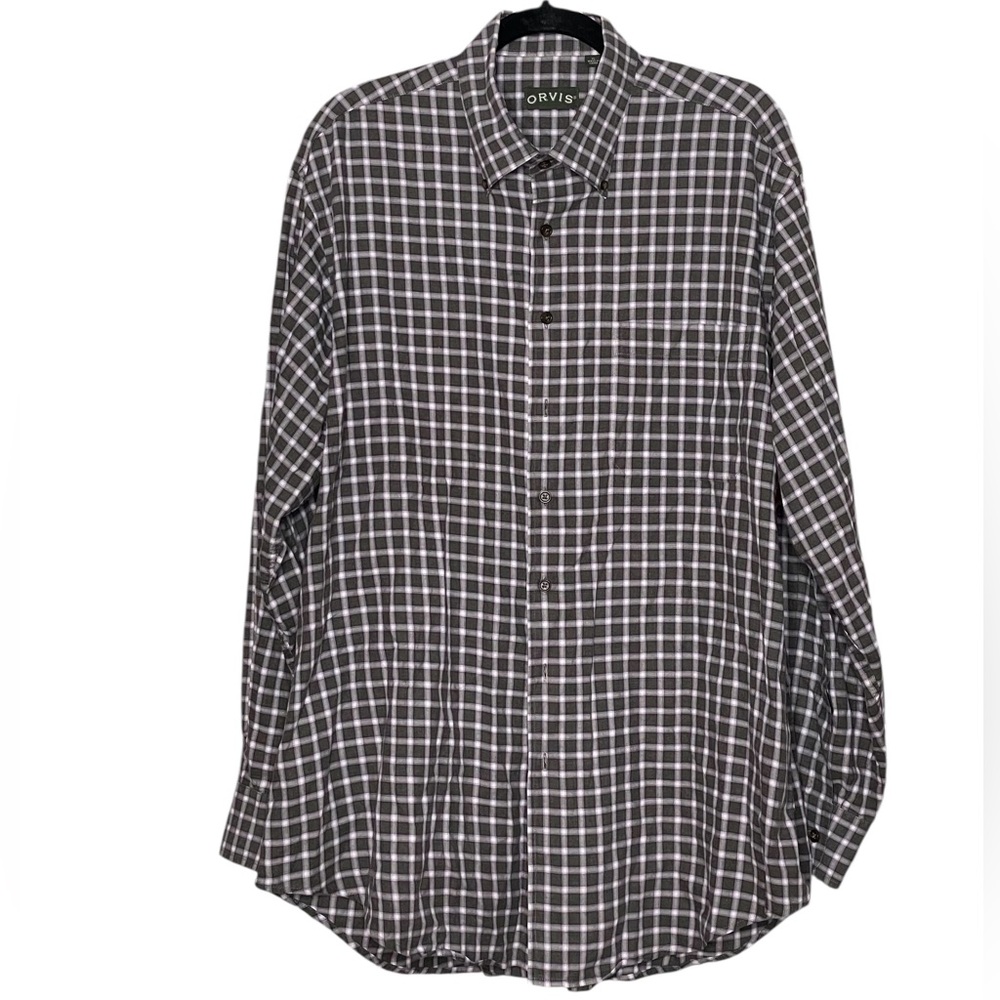 Orvis_Men's Green & Lavender Checkered Shirt_XL